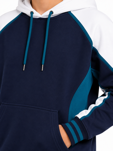 Sweat-shirt à capuche premium pour bébés garçons, hiver, 7 ans, color block, poche kangourou, bleu marine, blanc, vert sarcelle, contrasté - Product Image 4