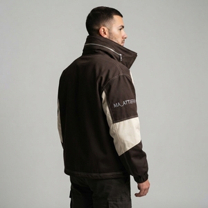 <b>Men</b> Brown <b>Cream</b> Color Block Windbreaker <b>Jacket</b> Stand Collar Full Zip Lightweight Outdoor Casual Sports <b>Jacket</b> - Product Image 3