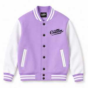 <b>Men</b> Varsity <b>Jacket</b> Purple <b>White</b> Embroidered Custom Logo Regular Fit Turn-down Collar Casual Winter Windproof Breathable Heated - Product Image 2