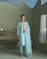 Salwar Kameez en soie bleu clair pour femmes, broderie florale, coupe classique, évacuation de l'humidité, séchage rapide, toutes saisons, formel, Inde, Pakistan