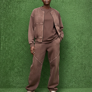 Winter Warm <b>2</b>-<b>Piece</b> Puff Printed Tracksuit Women's <b>White</b> Fleece Crop Top Hoodie and Joggers <b>Set</b> - Product Image 1