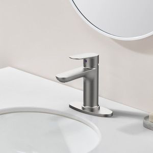 Single Handle Brushed Nickel Basin Faucet for Bathroom Laundry 1 3 Holes 9/16\" Hoses Single Hole Vanity Sink Faucet with Deck - Product Image 3