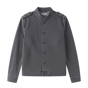 Blouson moto en jean tricoté boutonné pour femme, style vintage, respirant, écologique, col montant uni, coupe ajustée, décontracté rétro, automne - Product Image 3