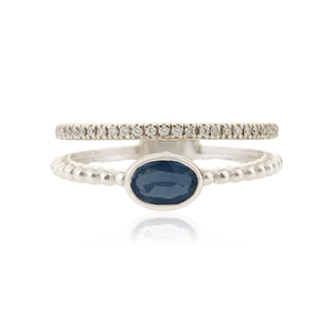 Bague double en or blanc 14 carats massif avec saphir bleu et diamants de qualité supérieure, élégante, faible MOQ, vente en gros, meilleur prix, bijoux - Product Image 1