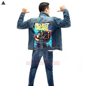 Precio al por mayor Chaquetas de mezclilla personalizadas con logo en azul y negro, chaqueta de mezclilla de algodón con forro de piel, ropa de calle para hombre - Product Image 2