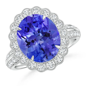 14K Solid Gold Tanzanite Cocktail <b>Ring</b> with Diamond Floral Halo Handmade <b>Customized</b> Fine Jewelry Wedding Engagement <b>Ring</b> - Product Image 1