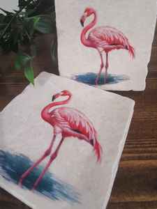 Ensemble de sous-verres en marbre flamant rose, sous-verres rustiques à motif d'oiseaux, sous-verres animaux du zoo, décoration flamant rose unique - Product Image 5