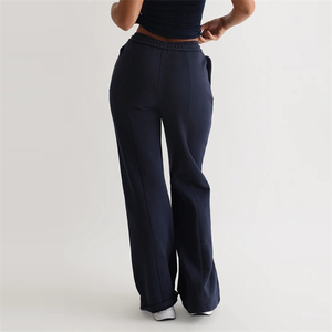 Pantalon large en cambre teint pour femme, respirant, doux, taille haute, avec décoration en dentelle - Product Image 6