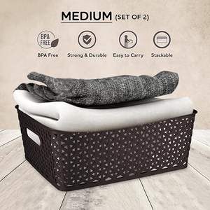 Cestas Rectangulares de Plástico Royal Basket, Paquete Mediano de 2 con Tapas, para Ropa, Juguetes, Armario, Hogar, Sala de Estar, Color MARRÓN OSCURO - Product Image 6