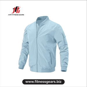 Just Fitness Gears Men's <b>Light</b> Blue Bomber <b>Jacket</b> Zipper Closure Windproof Casual Autumn <b>Jacket</b> Solid Color Stand Collar - Product Image 1