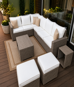 Conjunto de Muebles de Jardín para Patio, Sofá Esquinero de Gran Capacidad para Exteriores con Ratán Resistente a la Intemperie y Cojines Extraíbles - Product Image 1