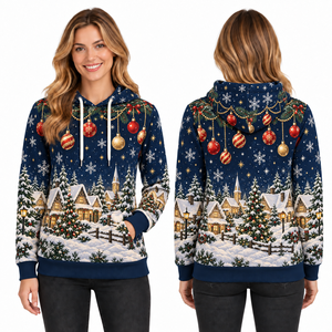 Women's Christmas Fleece Windproof Hoodie Knitted Winter Sweatshirt with Pockets Full Sleeve Hooded Design - Product Image 2