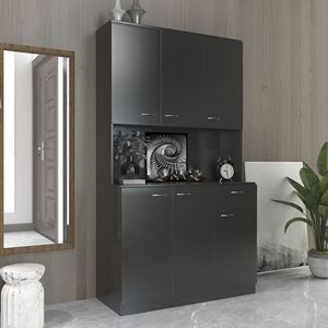 Armadio Nero Alto 180 cm e Mobile da Cucina con 6 Ante, 1 Ripiano Aperto e 1 Cassetto per Camera da Letto - Product Image 2