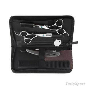 Silver Color Barber Hair Cutting Kit Thinning Scissors <b>Shears</b> German Stainless Steel Hairdressing Razor Kit - Product Image 3
