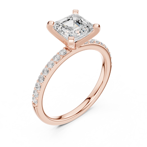 Rose Gold Emerald Cut Lab Grown Diamond Pavé Engagement Ring Wedding Ring for Women - Product Image 4