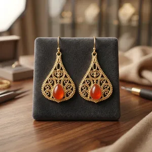 Wholesale Natural Red Onyx Brass <b>Earrings</b> Handmade Gemstone <b>Dangle</b> <b>Earrings</b> Jewelry - Product Image 4
