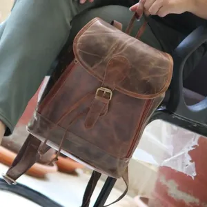 Factory Wholesale Genuine Full Grain Leather Unisex <b>Backpack</b> School Bag Vintage Outdoor Crazy Horse Cowhide Laptop <b>Backpack</b> - Product Image 3