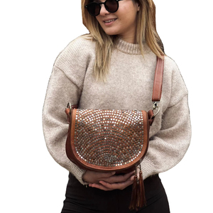 Premium Genuine Leather Fringe Handbag for Women – Vintage Boho Style Shoulder <b>Bag</b> with Tassels & <b>Studded</b> Detail - Product Image 1