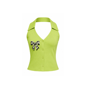 Top de Tirantes Cruzados Blancos al por Mayor con Cuello Halter y Bordado Floral Frontal para Mujer, Estilo Casual, Transpirable, para Uso Diario - Product Image 4