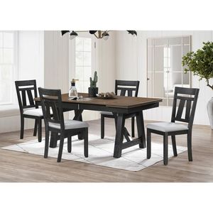 Set di 2 Sedie da Pranzo in Stile Cottage, Design Transizionale, Mobili in Legno con Seduta Imbottita in Tessuto Grano-Carboncino per Sala da Pranzo - Product Image 6
