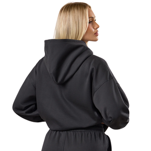 Sudadera con Capucha Oversize Personalizada para Mujer, de Algodón Premium, Forro Polar, Cierre Frontal Sólido, Corte Relajado, Hombros Caídos, Bolsillo Canguro, Estilo Casual - Product Image 2