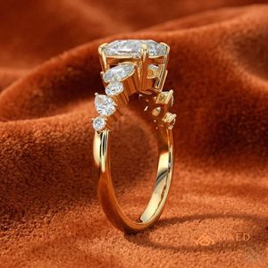 Gold Plated Silver Radiant Cut Moissanite Engagement <b>Ring</b> Wide Band Prong Setting Luxury Bridal Jewelry Gift for Women - Product Image 2