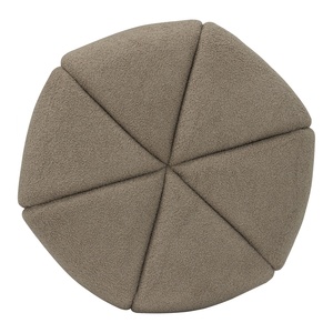 Minimalist Large Round <b>Pouf</b> Cappuccino Upholstered Fabric Ottoman Stool for Modern Home Furniture - Product Image 3
