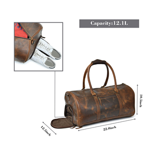 Sac de sport vintage en cuir véritable, grande capacité, léger, sac de voyage week-end avec compartiment à chaussures et fermeture éclair, sac à main - Product Image 2