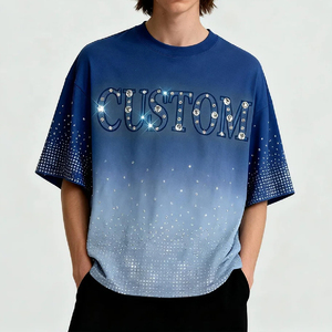 Camiseta de Hombre Oversize OEM 2026 de Manga Corta con Cuello Redondo, Diseño de Letras con Pedrería, Personalizada, Azul, Estilo Casual Urbano - Product Image 4