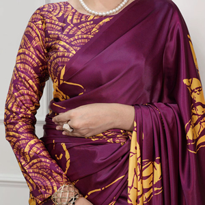 Sari en soie satinée imprimé par des designers pour femmes, vêtements ethniques, exportation - Product Image 1