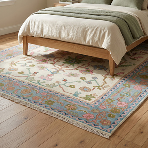 Premium Multicolor Hand Knotted Wool Classic Flat Pile Area Rug Traditional Floral Garden Pattern Carpet for Living Room <b>Bedroom</b> - Product Image 2