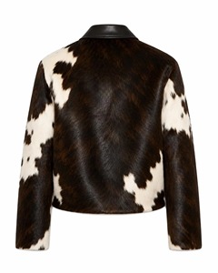 Blouson Moto Homme en Cuir de Vachette Véritable avec Fourrure, Noir et Blanc, Fermeture Éclair Asymétrique, Style Western Streetwear, Vente en Gros - Product Image 3