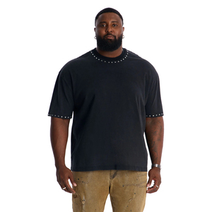 Men's Black Solid Color Short Sleeve O-Neck gemstones T-Shirt Regular Fit 100% Cotton Jersey Knitted Plain Dyed Blank Design - Product Image 5