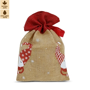 Pochette cadeau de Noël en jute naturelle avec cordon de serrage 25x35 cm, sac en jute rouge Lurex, logo personnalisé, marque privée, vente en gros, OEM, série réutilisable - Product Image 1