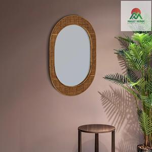 กระจกติดผนังกรอบไม้ไผ่และหวายทรงวงรี สีธรรมชาติ - Product Image 4