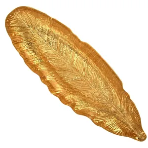 Plateau de petit-déjeuner de luxe fait main pour les chambres d'hôtel, les resorts, les villas et les services d'hôtellerie haut de gamme, décoratif en forme de feuille plaqué or - Product Image 5