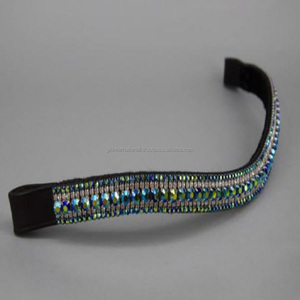 สายรัดคิ้วม้าหนังอังกฤษสีดำ,สีและขนาดที่กำหนดเองทั้งหมดพร้อมตกแต่ง5แถวมรกต AB คริสตัลและหิน - Product Image 4