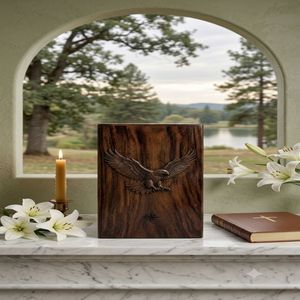Wooden Cremation Urn Adult <b>Ashes</b> Memorial Urn carved Eagle Decorative Burial <b>Keepsake</b> <b>for</b> Columbarium - Product Image 4