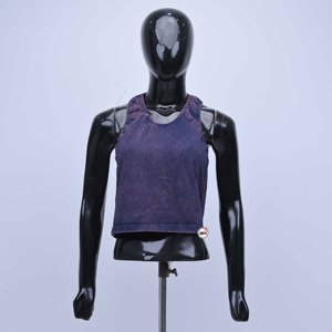 Top Corto de Algodón con Lavado Ácido Vintage de Primera Calidad, Personalizable con Logotipo, Sin Mangas, Cuello Redondo, para Gimnasio o Uso Casual, para Mujer - Product Image 1