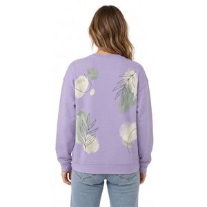Sweat-shirts pour femmes en coton pur French Terry à grammage élevé, confortables, avec motif en feuille d'aluminium lilas pastel et manches tombantes - Product Image 3