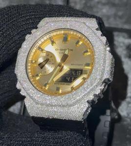 Iced Out Style <b>Watch</b> Gold Dial Diamond Look Bling Analog Digital Luxury Sport Waterproof Mens <b>Watch</b> - Product Image 4