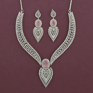 Artificial Fashion Jewellery Exporter in India American Diamond Classic Necklace with Rhodium Plating 444796 - Product Image 5