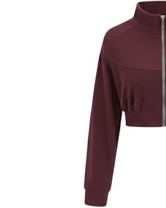 Veste polaire courte zippée bordeaux personnalisée pour femme, sweat-shirt décontracté à manches longues léger, logo personnalisé, fournisseur OEM - Product Image 3