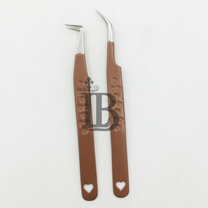 Brown Tweezers Stainless Steel Eyelash Extensions Tweezers Heart Handle Tweezers 45 Degree Boot Volume Eyelash Tweezer - Product Image 4