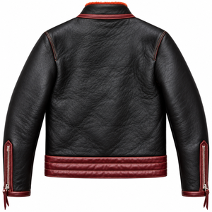 Chaqueta Bomber Delgada de Cuero Genuino Negro para Hombre con Detalles Rojos, Transpirable, con Cierre Frontal, Cuello Camisero, Resistente al Viento, para Otoño e Invierno - Product Image 2