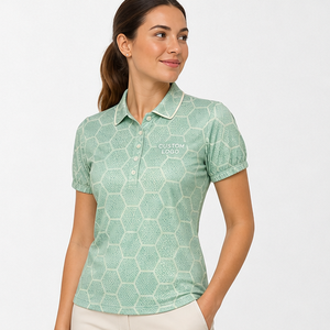 Polo pour femme personnalisé vert menthe à motif nid d'abeille, séchage rapide, respirant, manches courtes, uniforme de golf performant WPS-0711 - Product Image 3