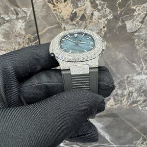 Montre automatique avec cadran à index, sertie de diamants Moissanite incolores, style Hip Hop, bracelet en caoutchouc, pour homme - Product Image 6