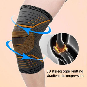 Knee Sleeve Compression Support <b>Brace</b> Elastic Polyester <b>Men</b> Black Orange Patterned Design - Product Image 3