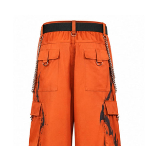 Pantalones Cargo Góticos Naranja para Hombre con Estampado de Motocicleta, Corte Ancho, Cinturón de Cadena y Múltiples Bolsillos - Product Image 5