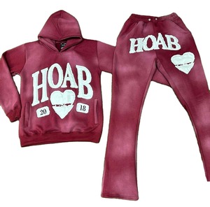 Nouvel Arrivage Survêtement Streetwear 100% Coton Épais avec Broderie Effet Vieilli et Écussons Personnalisés de Haute Qualité - Product Image 1